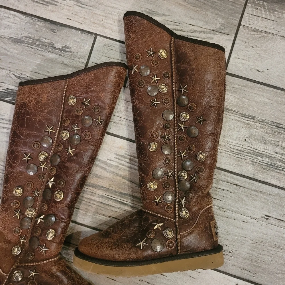 Australia Luxe Collective brown sheepskin Studded Knee-High Boots Women's 5